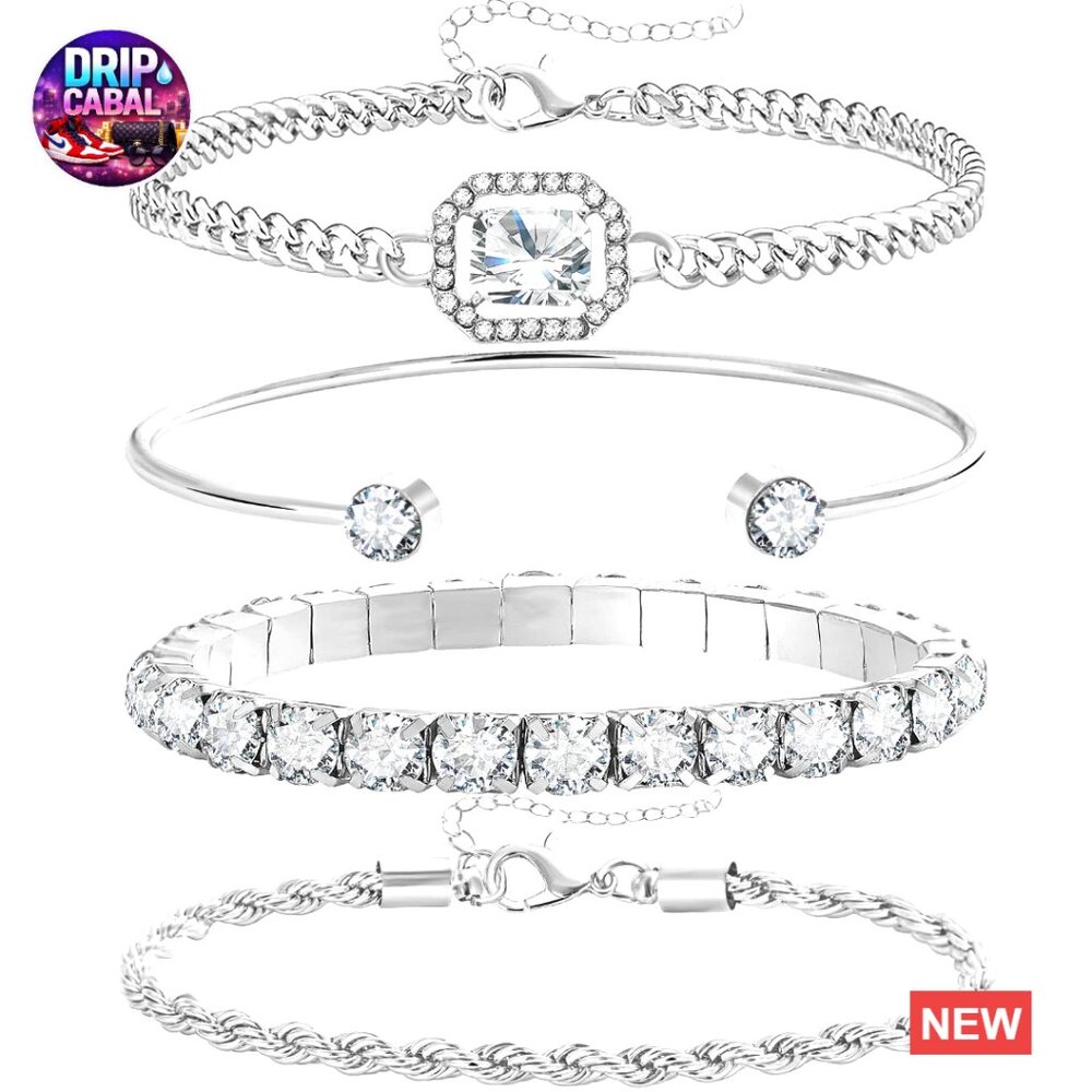 4 Piece Layering Bracelet Set Adjustable Link Chain Bangle Stackable Minimal
